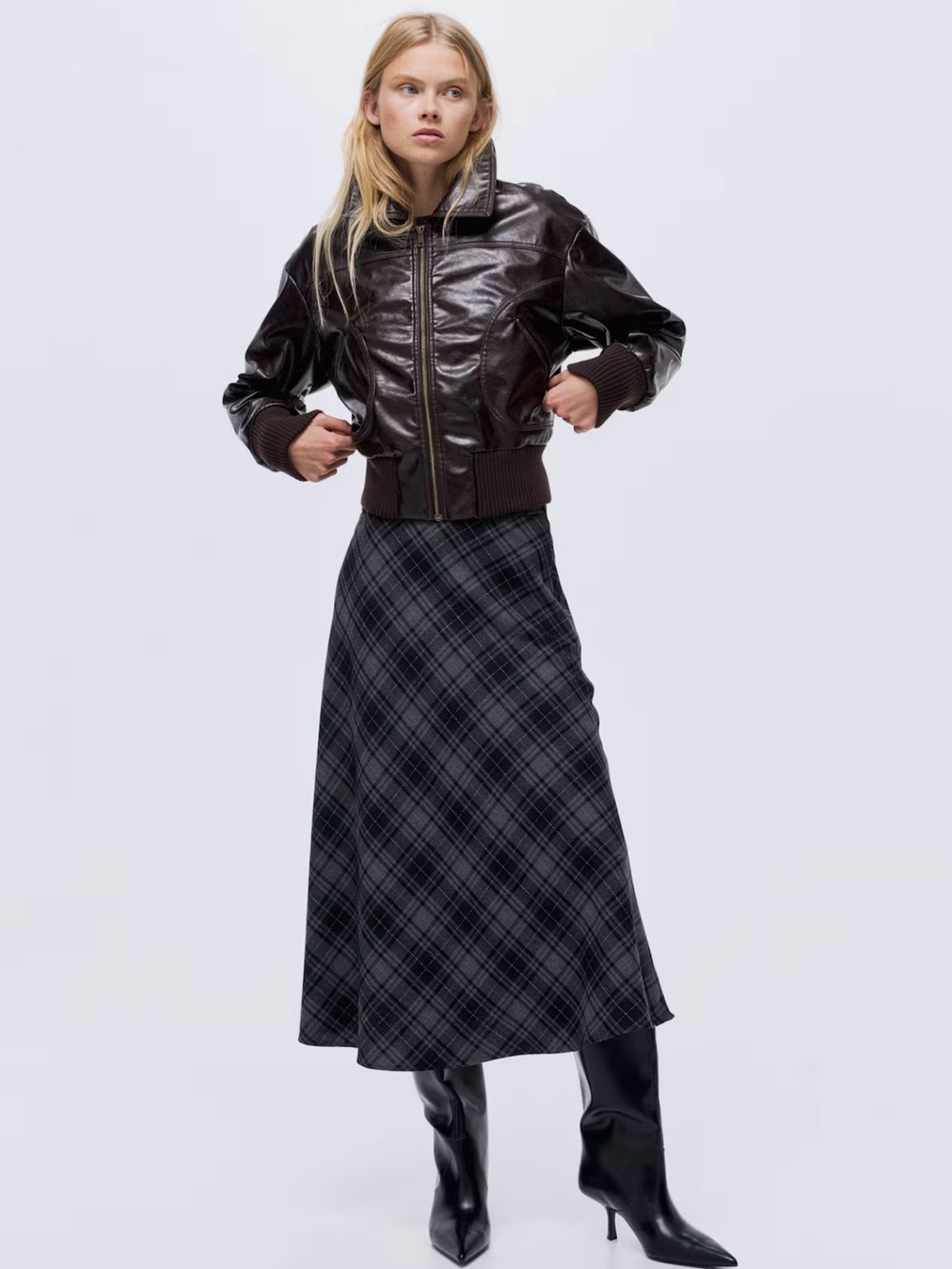 H&M Plaid Midi Skirt